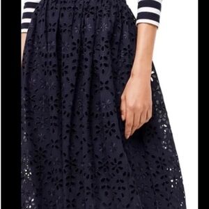 J. Crew Navy Embroidered Eyelet Lace MIDI Full Skirt NWT SZ 10!